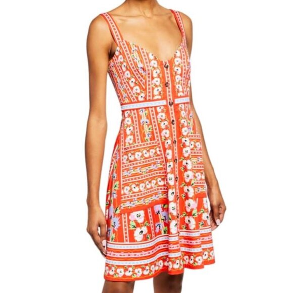 Saloni Fara Floral V-neck Sleeveless Short Dress in Poppy Stripe size 2